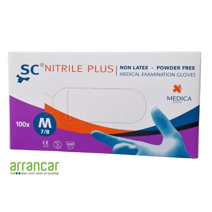 SC nitrile Plus handschoenen poedervrij blauw M, 100st